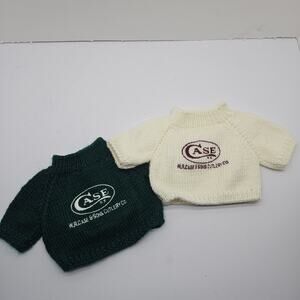 2 Vintage Handmade Doll Clothes Embroidered Sweaters Case Cutlery Green & White